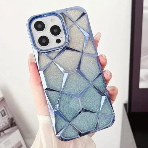 Estuche para Teléfono TPU iPhone 14 con Galvanoplastia Cubo de Agua Brillo Degradado (Azul)