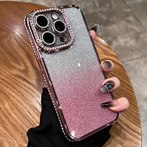 Estuche para teléfono TPU iPhone 14 Pro Brillo Degradado de Diamante (Rosa Degradado)