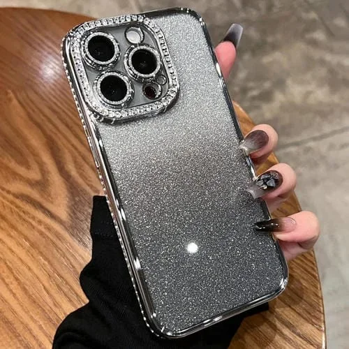 Estuche para Teléfono TPU iPhone 14 Pro Max con Brillo Degradado de Diamante (Plateado Degradado)