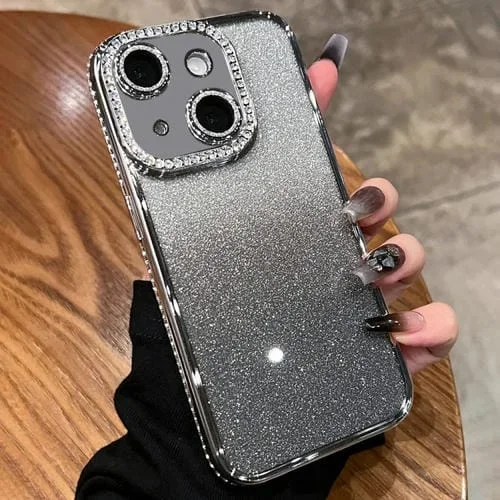 Estuche para Teléfono TPU iPhone 15 Plus con Brillo Degradado de Diamante (Plateado Degradado)