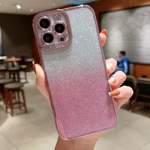 Estuche para Teléfono TPU iPhone X Xs con Brillo Color Degradado Transparente (Rosa)