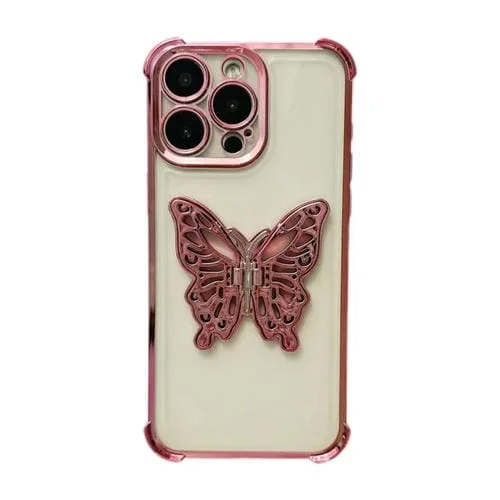 Estuche para Teléfono TPU iPhone X / Xs con Soporte Mariposa 3D Electropolado (Rosa)