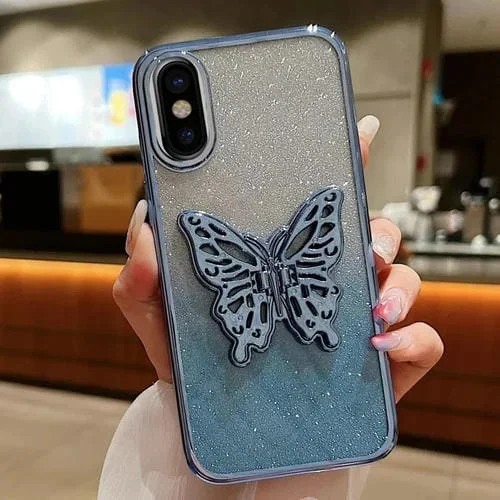 Estuche para Teléfono TPU iPhone X Xs Mariposa 3D Brillo Degradado Galvanizado (Azul Degradado)