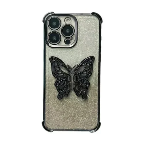 Estuche para teléfono TPU iPhone Xr a prueba de golpes con cuatro esquinas y mariposa 3D (Negro Degradado)