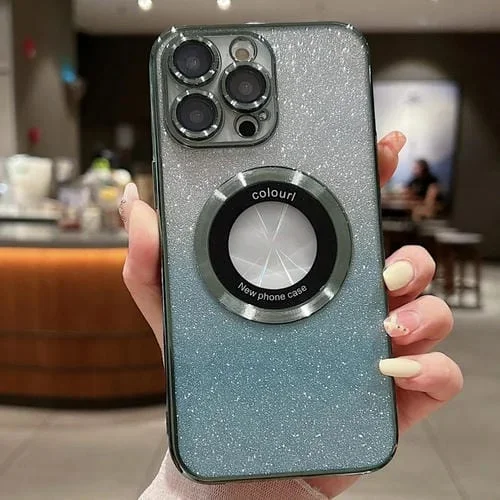 Estuche para Teléfono TPU Magsafe iPhone 15 Pro Max con Galvanoplastia y Brillo Degradado (Verde)