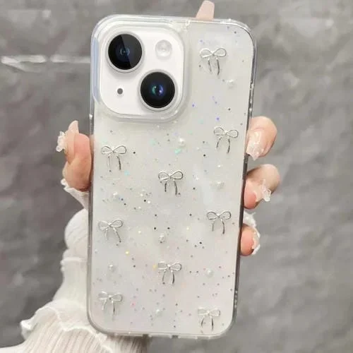 Estuche para Teléfono TPU para iPhone 14 con Lazo Pequeño (Arco Plateado)