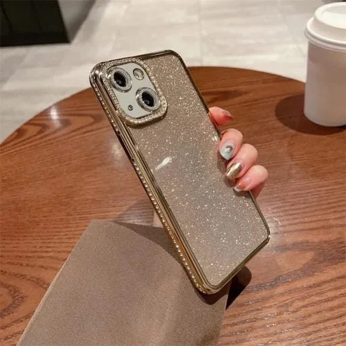 Estuche para Teléfono TPU para iPhone 14 Plus con Purpurina y Diamantes (Dorado)