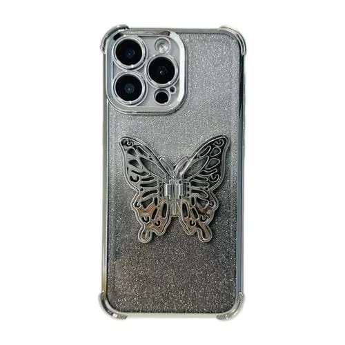 Estuche para Teléfono TPU para iPhone Xr a Prueba de Golpes con Cuatro Esquinas y Mariposa 3D (Plata Degradada)