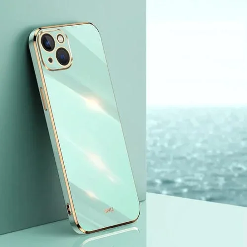 Estuche para teléfono Xinli iPhone 15 Plus TPU Electrochapado 6D con Borde Recto (Verde Menta)