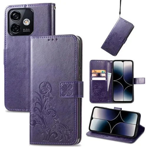 Estuche para Ulefone Note 16 Pro de Cuero con Hebilla en Relieve y Cierre de Cuatro Hojas (Púrpura)