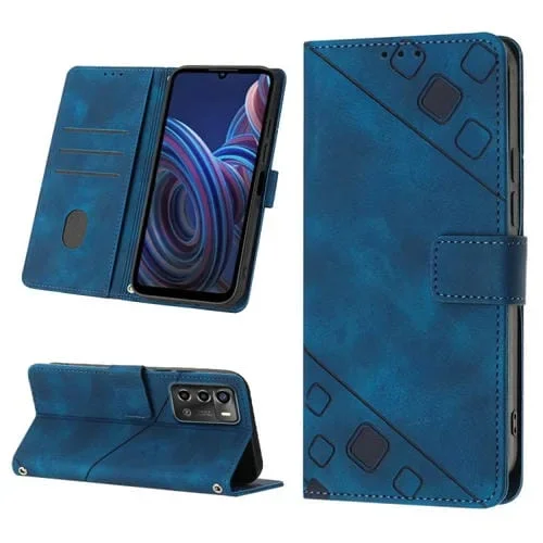 Estuche para ZTE Blade A72 de Cuero en Relieve con Tacto de Piel (Azul)