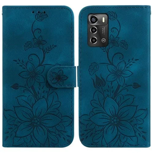 Estuche para ZTE Blade A72 y V40 Vita Lily de Cuero En Relieve (Azul Oscuro)