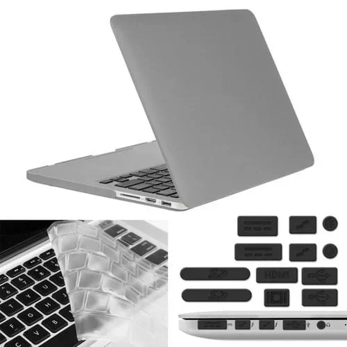 Estuche Protector 3 en 1 Enkay para MacBook Pro Retina 13,3 Pulgadas A1425 A1502 con Protector de Teclado y Tapón Antipolvo (Gris)