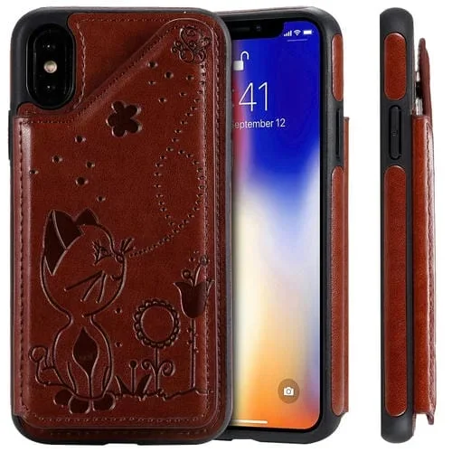 Estuche Protector iPhone Xs con Ranuras para Tarjetas y Marco de Fotos (Marrón)