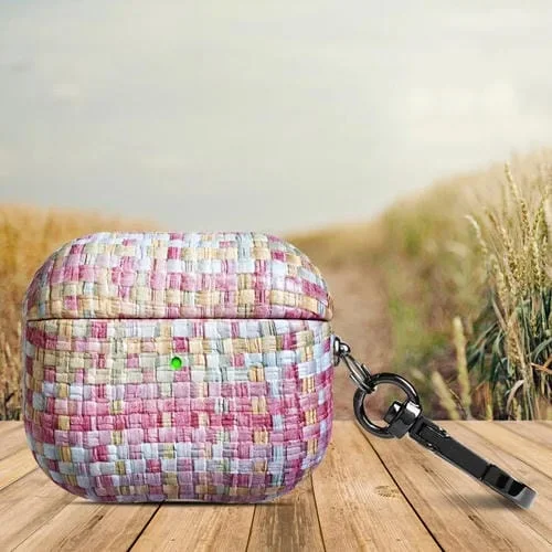 Estuche Protector Para Airpods 3 Weave Texture Pu A Prueba De Golpes Con Gancho (Rosa)