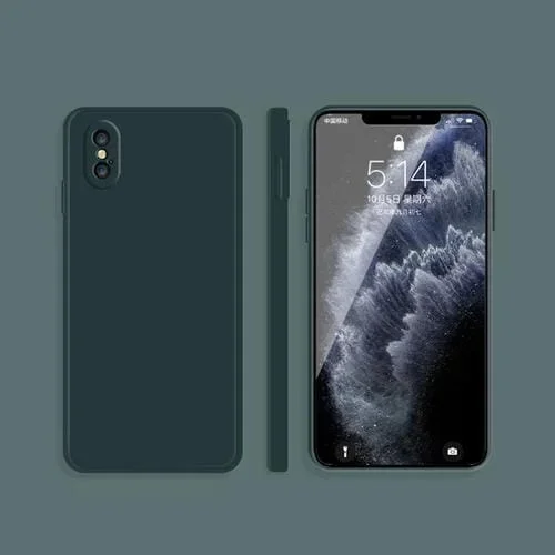 Estuche Protector para iPhone X Xs Silicona Líquida Cobertura Total Caída Borde Recto (Verde Oscuro)