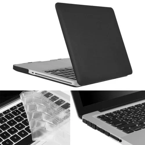 Estuche protector para MacBook Pro 13,3 pulgadas A1278 3 en 1 plástico duro esmerilado con protector de teclado y tapón de polvo (Negro)