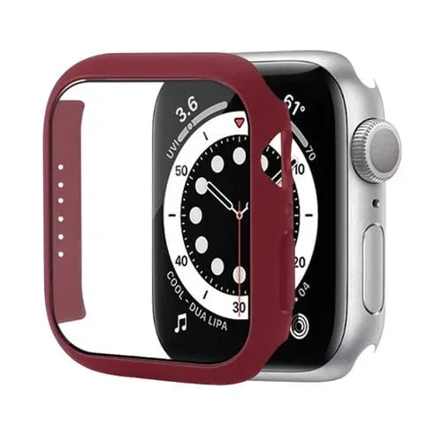 Estuche Protector PC para Apple Watch Series 8/7 41mm con Vidrio Templado (Rojo Vino)