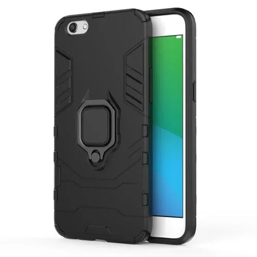 Estuche Protector PC + TPU a Prueba de Golpes para Oppo R9S, con Soporte de Anillo Magnético (Negro)