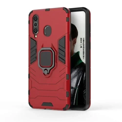 Estuche Protector PC + TPU para Galaxy A8S con Soporte de Anillo Magnético (Rojo)