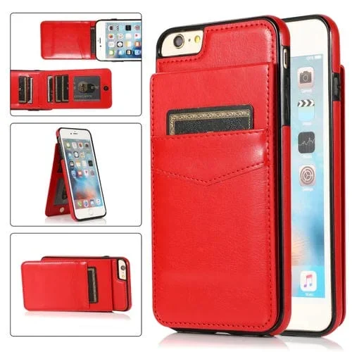 Estuche Protector PC + TPU para iPhone 6 con Soporte y Ranuras para Tarjetas (Rojo)