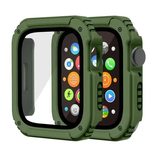 Estuche Protector + Película Vidrio Templado + Apple Watch Series 3, 2, 1 + 42mm + (Verde Militar)