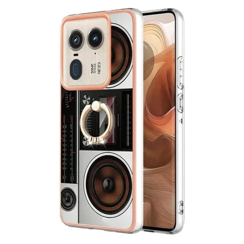 Estuche teléfono Motorola Edge 50 Ultra con Galvanoplastia Imd doble cara y soporte anillo (Radio Retro)