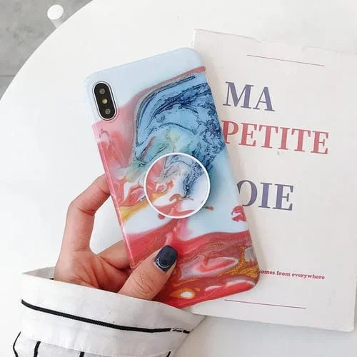 Estuche TPU Anticaída para iPhone X Xs con Soporte Plegable Mármol Brillante (Z20)