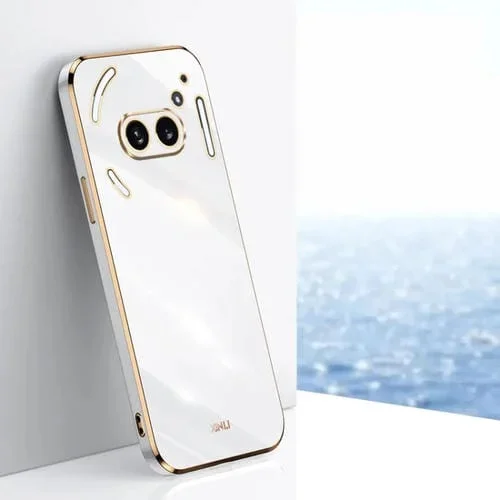 Estuche TPU For Nothing Phone 2A Xinli con Borde Dorado y Revestimiento 6D (Blanco)