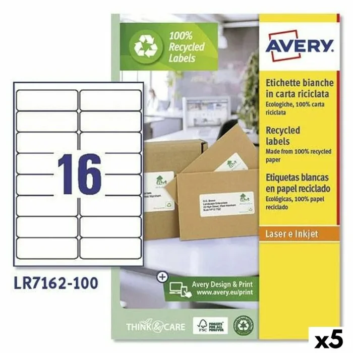 Etiquetas para impresora avery lr7162 blanco 100 hojas 99,1 x 33,9 mm (5 unidades)