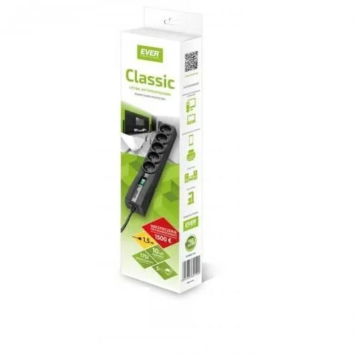 Ever CLASSIC Negro 5 salidas AC 250 V 1,5 m