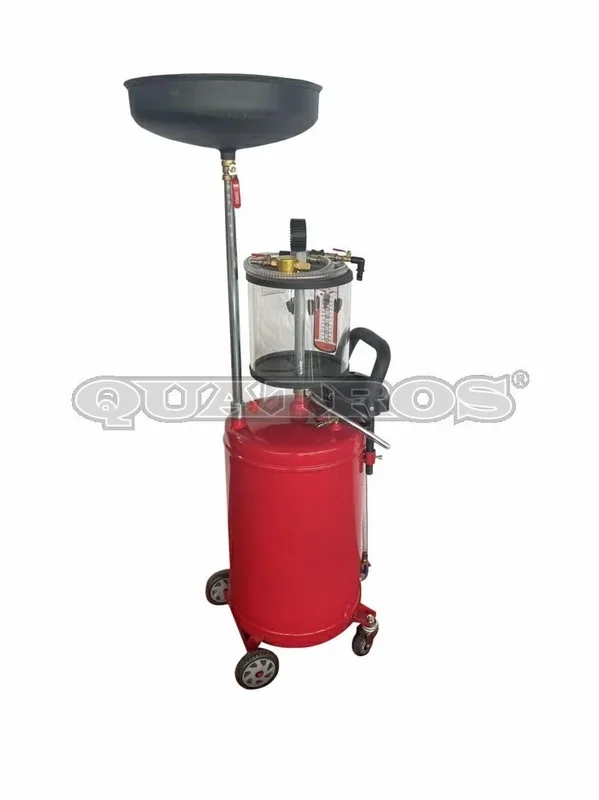 Extractor neumático QUATROS 70L, usado para extracción de líquidos y aceites, con depósito de control, alta capacidad y sistema neumático.