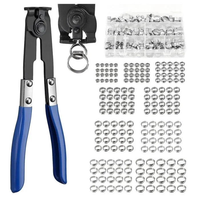 EXTRALINK Juego de alicates para bridas, incluye 200 bridas Oetiker (5,8-21 mm) para conductos de combustible, refrigeración e hidráulicos, ergonómicos y duraderos