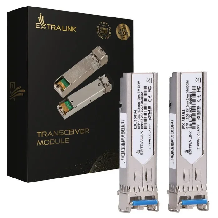 Extralink Módulo SFP 1,25G LC Dúplex Monomodo 1310 nm 2 km Compatible MSA – Para Cisco, Ubiquiti, Netgear, MikroTik, TP-LINK, Switch, Router, Videovigilancia, Centro de Datos, Fibra óptica