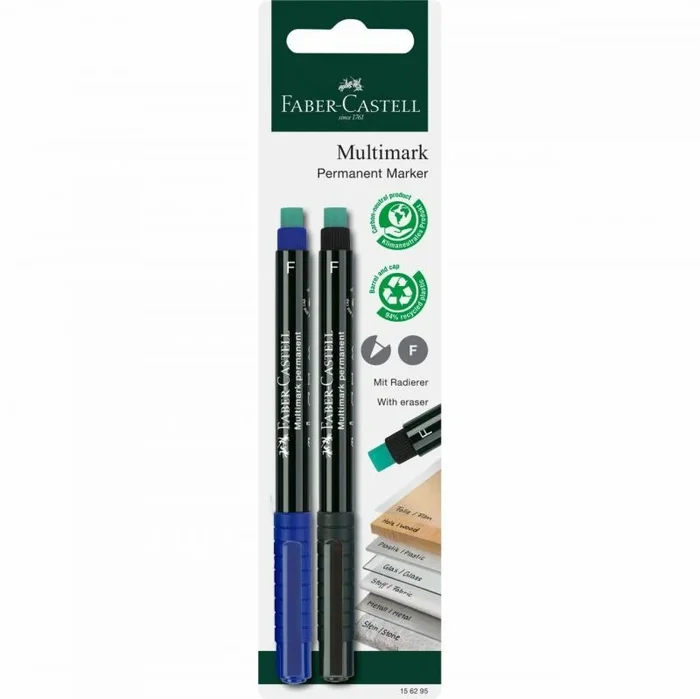 Faber-Castell 156295 marcador permanente Fibre tip Negro, Azul 2 pieza(s)