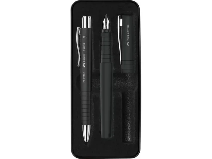 Faber-Castell 241050 – Set Poly Estilografica Trazo B + Boli XB – Negro