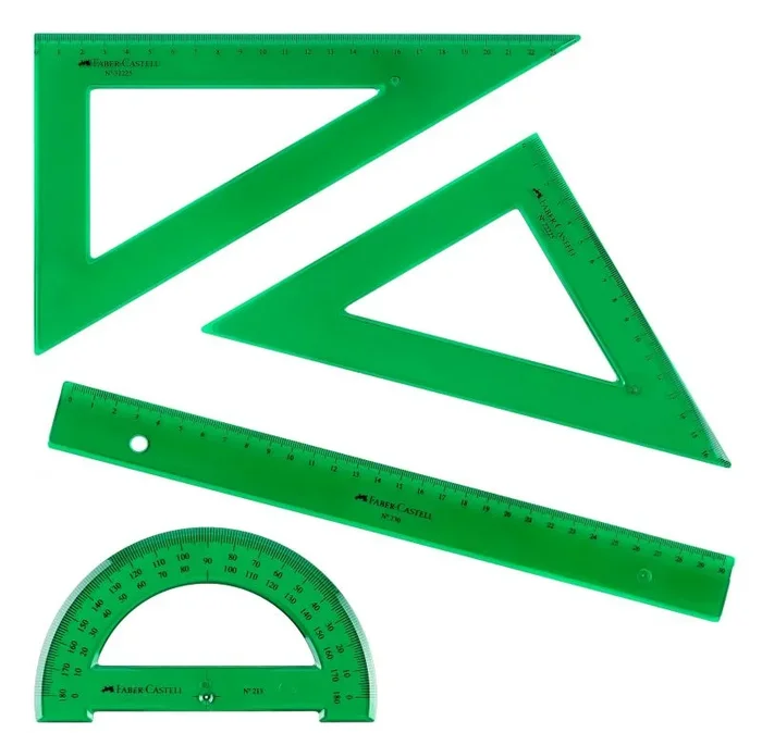 Faber-Castell 65021 – Pack Escolar – Escuadra – Cartabón – Regla – Semicírculo – Color Verde