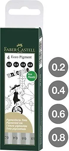 FABER-CASTELL Pigmentliner ECCO PIGMENT – Bolígrafos (4 unidades), color negro