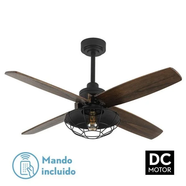 FABRILAMP Ventilador Dc Aquilo Negro 1xe27 4Asp Roble 6Veloc C/Remoto Y Temporizador 44,5/57×119,4×119,4 Cm