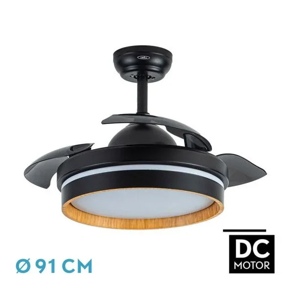 FABRILAMP Ventilador Dc Nalon 48w Negro/madera oscura 3aspas 91d 4800lm 3000-4500-6000k Remoto+memoria+temporizador