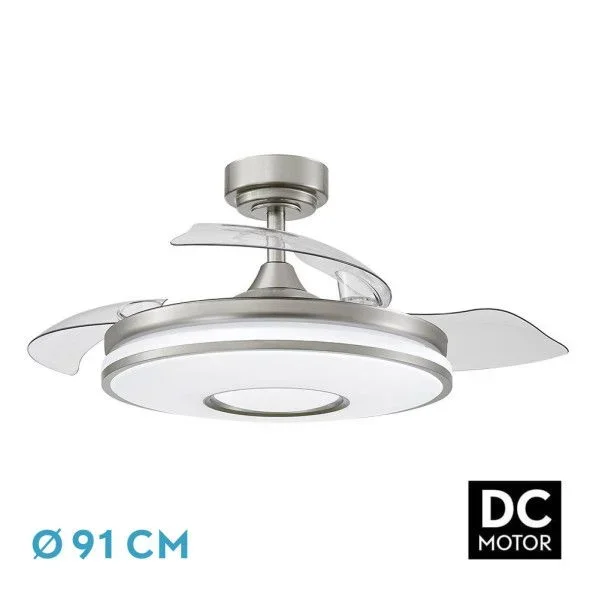 FABRILAMP Ventilador de techo DC > con aspas plegables y mando a distancia (48 W, 3 CCT, 4800 lm) Ø38 91 x 32 44,5 cm, color níquel