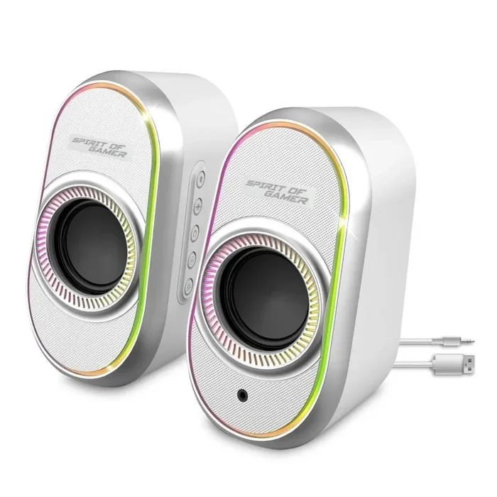 Fanatic 500: Speakers Gaming 2.0 PC/Mac: Sonido rico y potente/conector jack de 3,5 mm + USB/mando a distancia incorporado/retroiluminación RGB/compatible con Bluetooth 5.1 / Tamaño compacto (White)