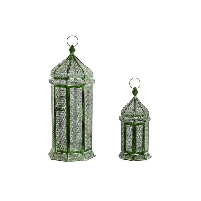 Faroles home esprit verde metal oriental 23 x 23 x 57 cm (2 piezas)
