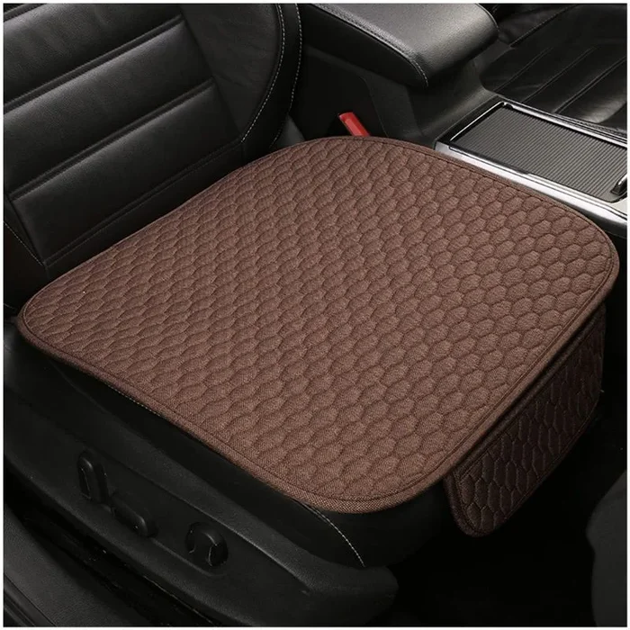 FDCQDL Fundas de coche para asientos de todas las estaciones, juego de fundas de asiento de coche de lino fáciles de instalar, adecuadas para coches, camiones, SUV, 3 piezas, marrón