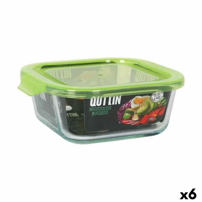 Fiambrera cuadrada con tapa quttin verde 750 ml (6 unidades)