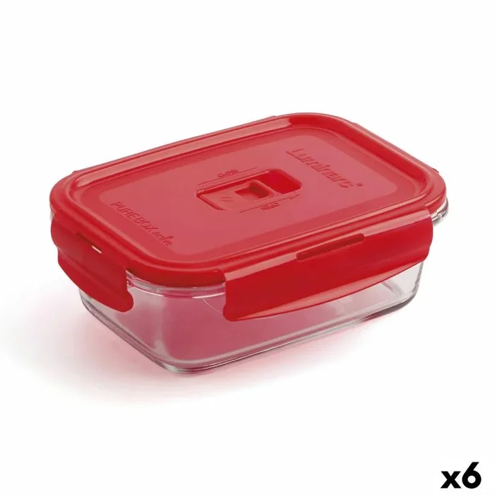 Fiambrera hermética luminarc pure box 19 x 13 cm rojo 1,22 l vidrio (6 unidades)
