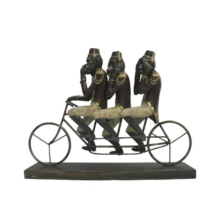 Figura decorativa dkd home decor mono triciclo negro dorado metal resina colonial (40 x 9 x 31 cm)