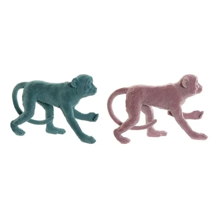 Figura decorativa dkd home decor verde rosa resina flocado mono tropical 31 x 9,5 x 19 cm