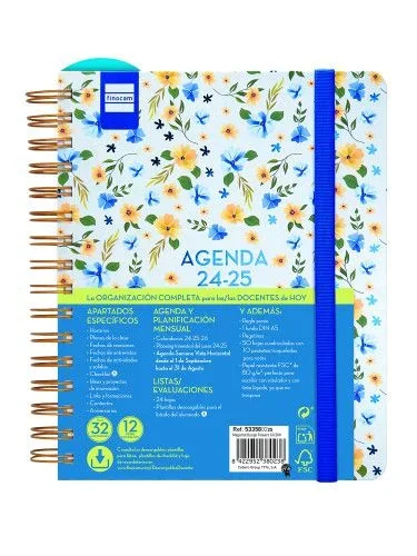 Finocam – Agenda Docente Magistral Design 2024 2025 Semana Vista Horizontal Septiembre 2024 – Agosto 2025 (12 meses) Flowers Español