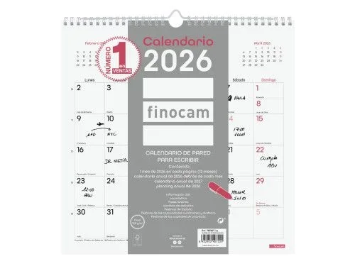 Finocam – Calendario de pared 2026 Mes Vista Enero – Diciembre (12 meses) | Calendario 2026 para anotar | Planificador mensual Chic – Blanco – Español